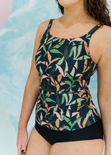 Chlorine Resistant Tummy Control Strappy Tankini Top Abstract Jungle