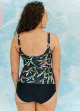 Chlorine Resistant Tummy Control Strappy Tankini Top Abstract Jungle