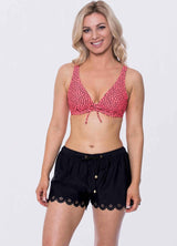 Spotted Tie Front Bikini Top-2929